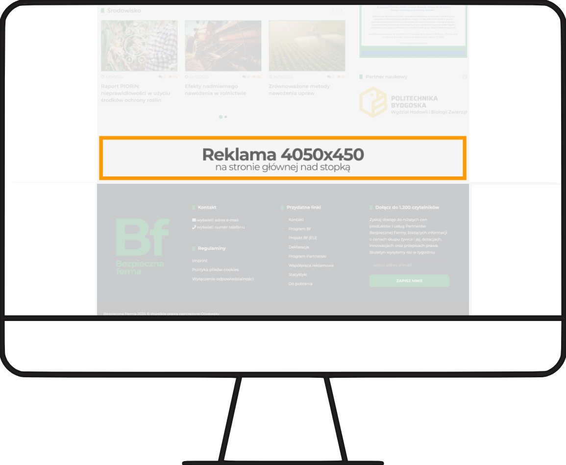 Reklama monitor - strona główna nad stopką